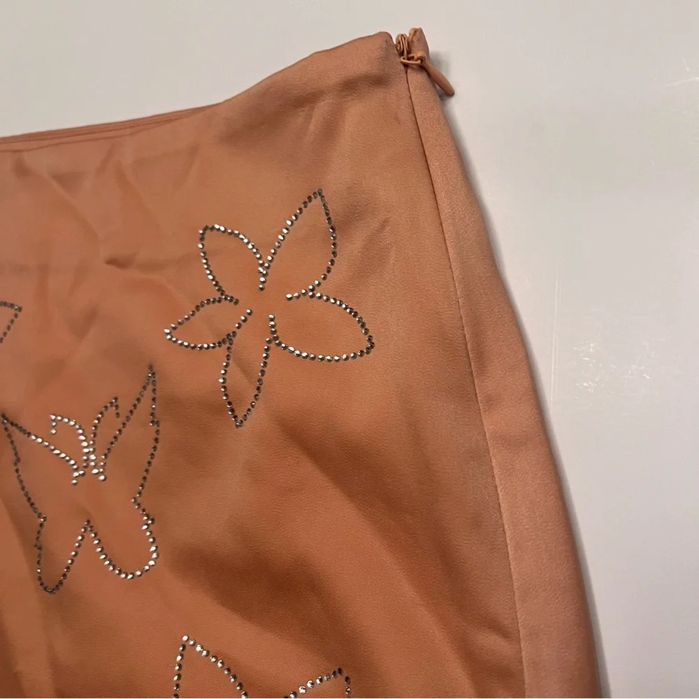 Le Lis Crop Camisole Top & Mini Skirt‎ Set in Nude Peach Rhinestones Size XS/S